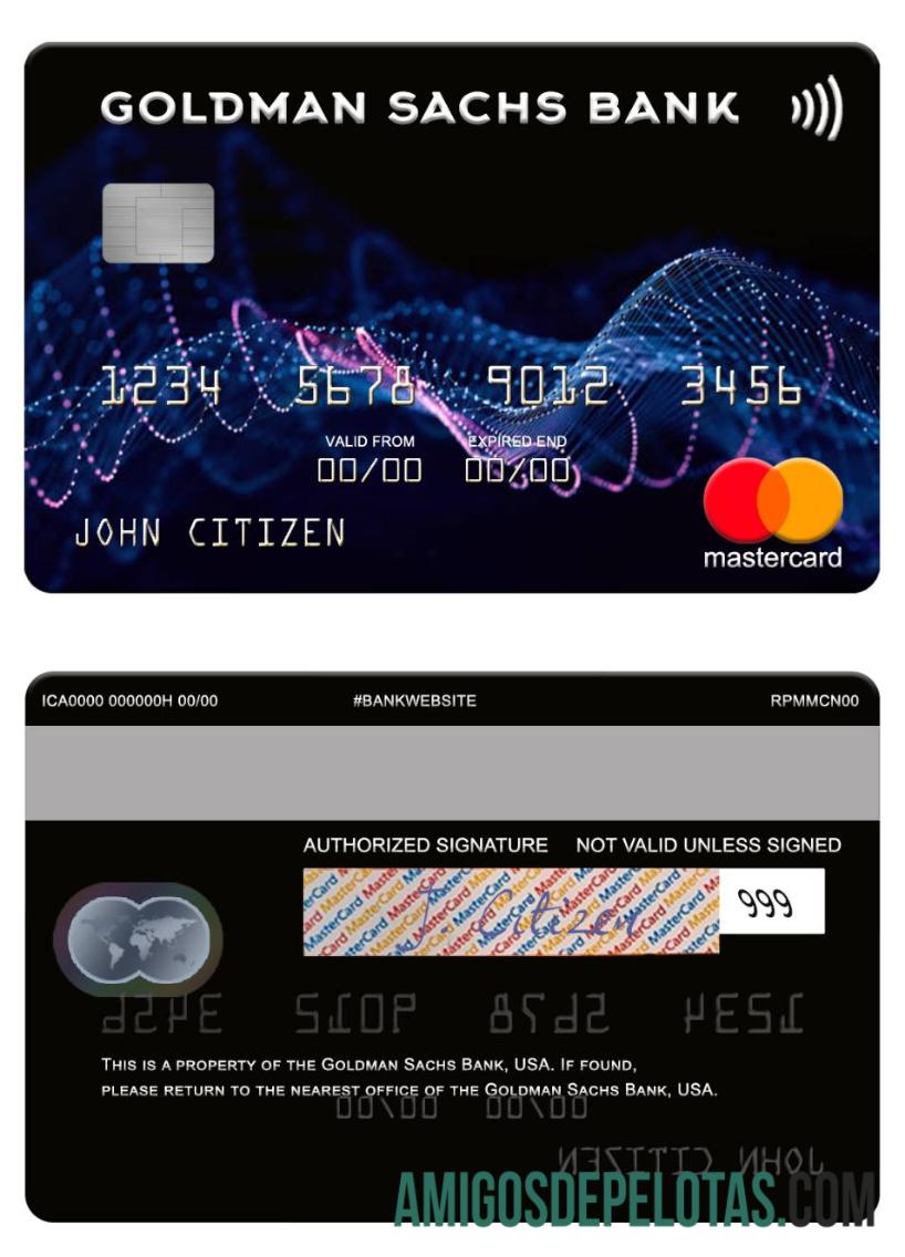 Mastercard do Banco Goldman Sachs dos EUA amostra